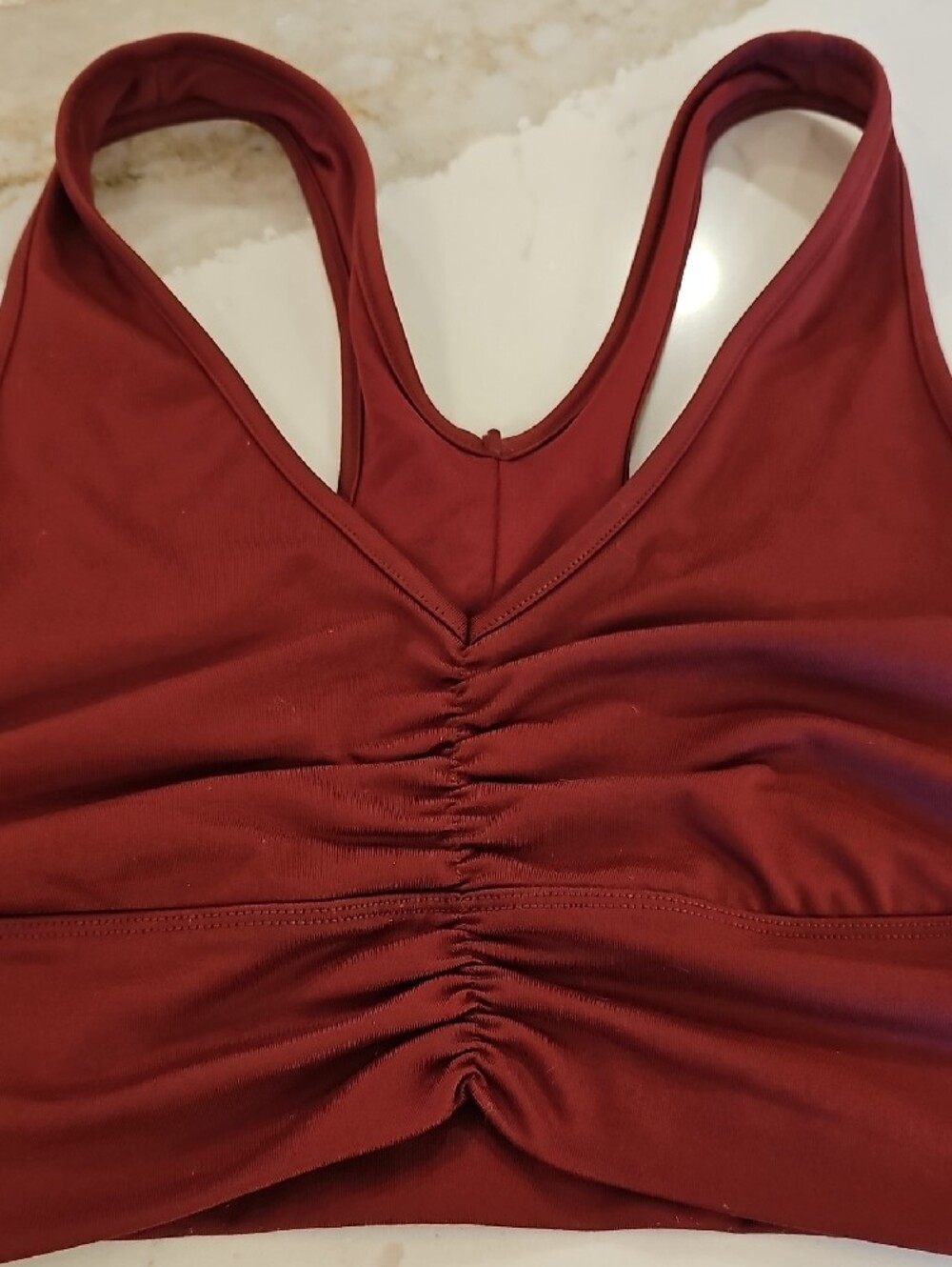 ALO Yoga Rust Ruched V-Neck Sports Bra - Picture 3 of 8